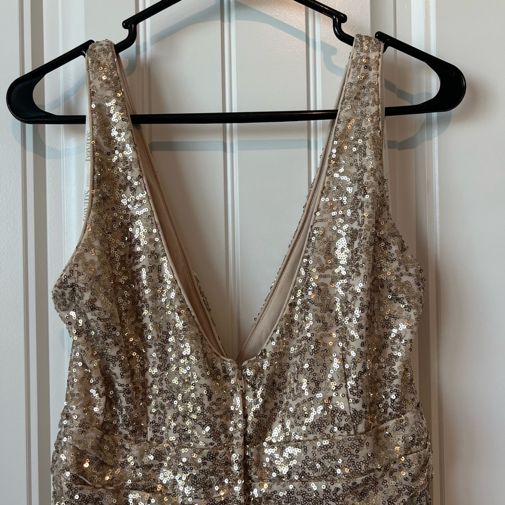 David's Bridal Champagne Sequin Dress Sleeveless Long - Picture 6 of 6